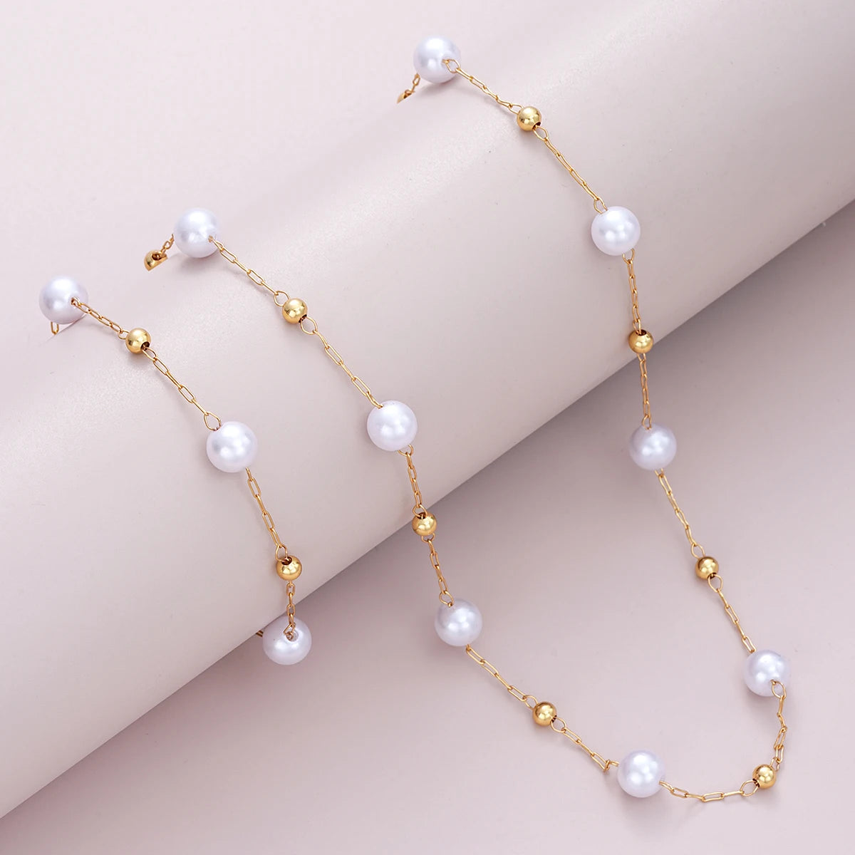2 Pcs Exquisite Gold Color Bohemian Jewelry Set for Women Fashion Pearl Cross Pendant Necklace Bracelet Set Casual Jewelry Gifts