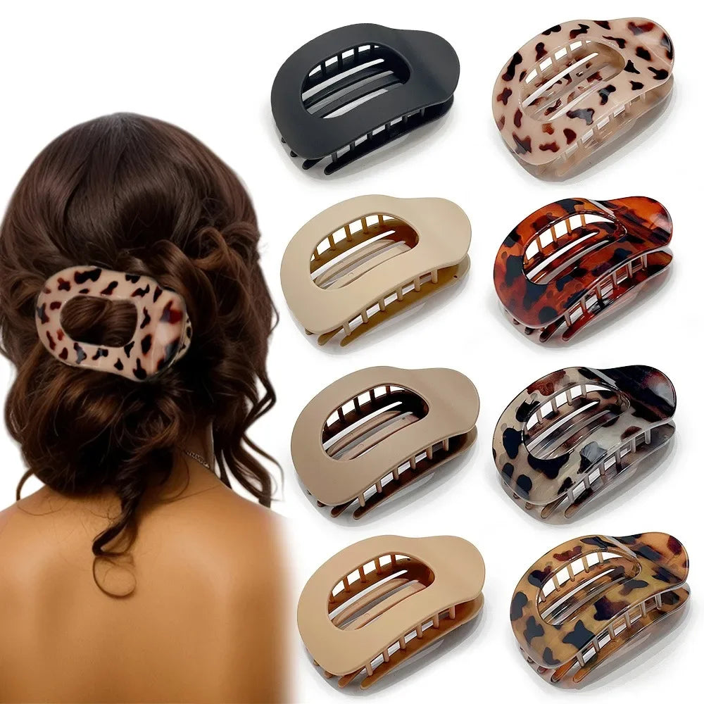 Fashion Oval Hair Claw Clip for Women New Design Leopard Matte Curved Flat Styling Barrettes Acrylic Lying Down Hair Accessories